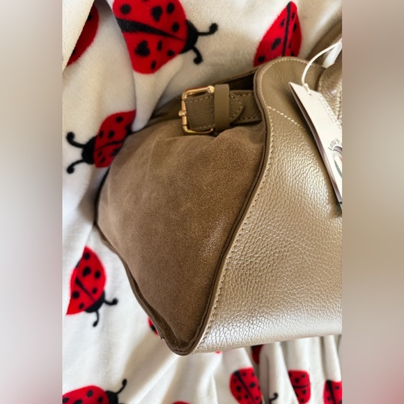 Viral Anna Paola Genuine Taupe Italian  Leather & Suede Satchel Tote - Picture 11 of 11